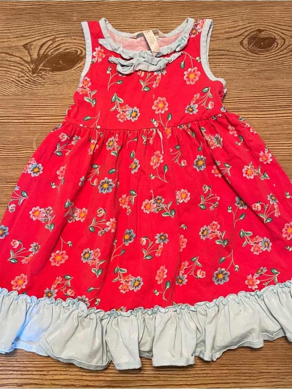 Matilda Jane light blue and coral pink ruffle neckline Dress